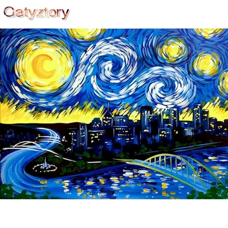 

GATYZTORY 60x75cm Frame Starry Sky Landscape DIY Painting By Numbers Canvas Coloring Oil Painting HandPainted Wall Decor Artwork