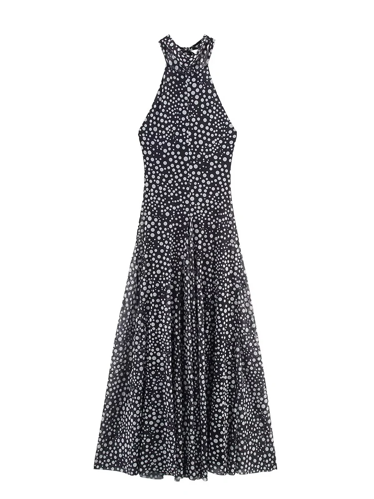 TFMLN Chic Women's Dot Halter Long Dress Sleeveless Sexy Backless Halterneck Lace Up Dresses Fashion Elegant 2025 Summer New