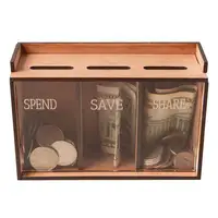 Save Money Box 3 Compartments Wooden Coin Bank With Removable Lid Portable Saver Money Storage Organizer Adults Children Coin 1