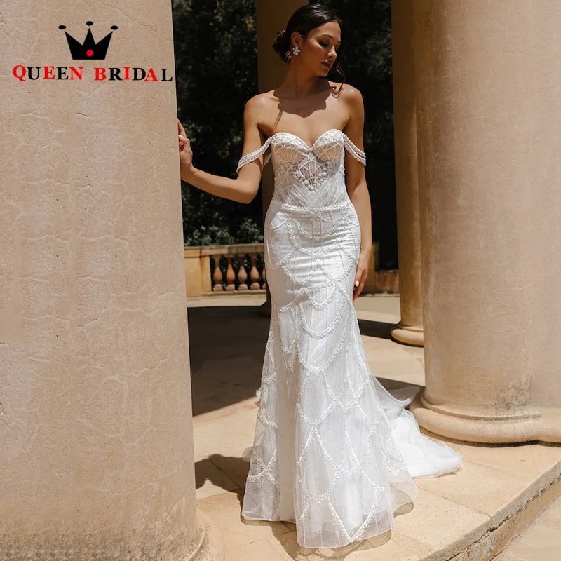

Luxury Beading Sequined Lace Wedding Dresses Mermaid 2024 Sweetheart Off Shoulder Bridal Gown Robe De Mariée Custom Y27X