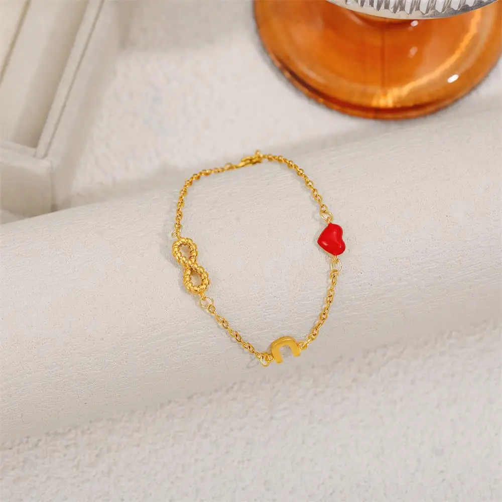 Delicate Heart Infinity U-shape Gold Color Chain Bracelet for Women Grils PVD Waterproof Rust Proof Hand Accessories Jewelry New