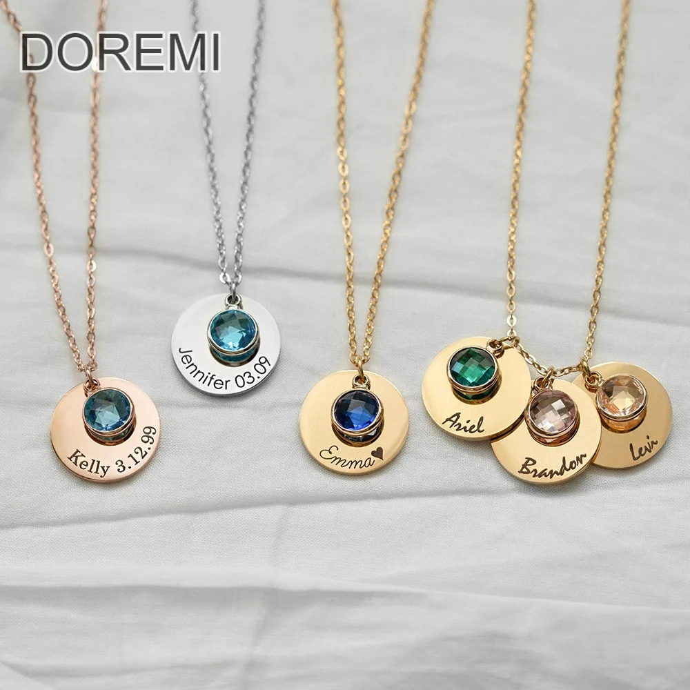 DOREMI Stainless Steel Round Coin Pendant Blank Necklace Custom Carved Letter Custom Name Necklace Birthstone Charm Necklace doremi custom hand stamped jewelry disc charm gold plating stainless steel pendant women personalised tags disc leather bracelet