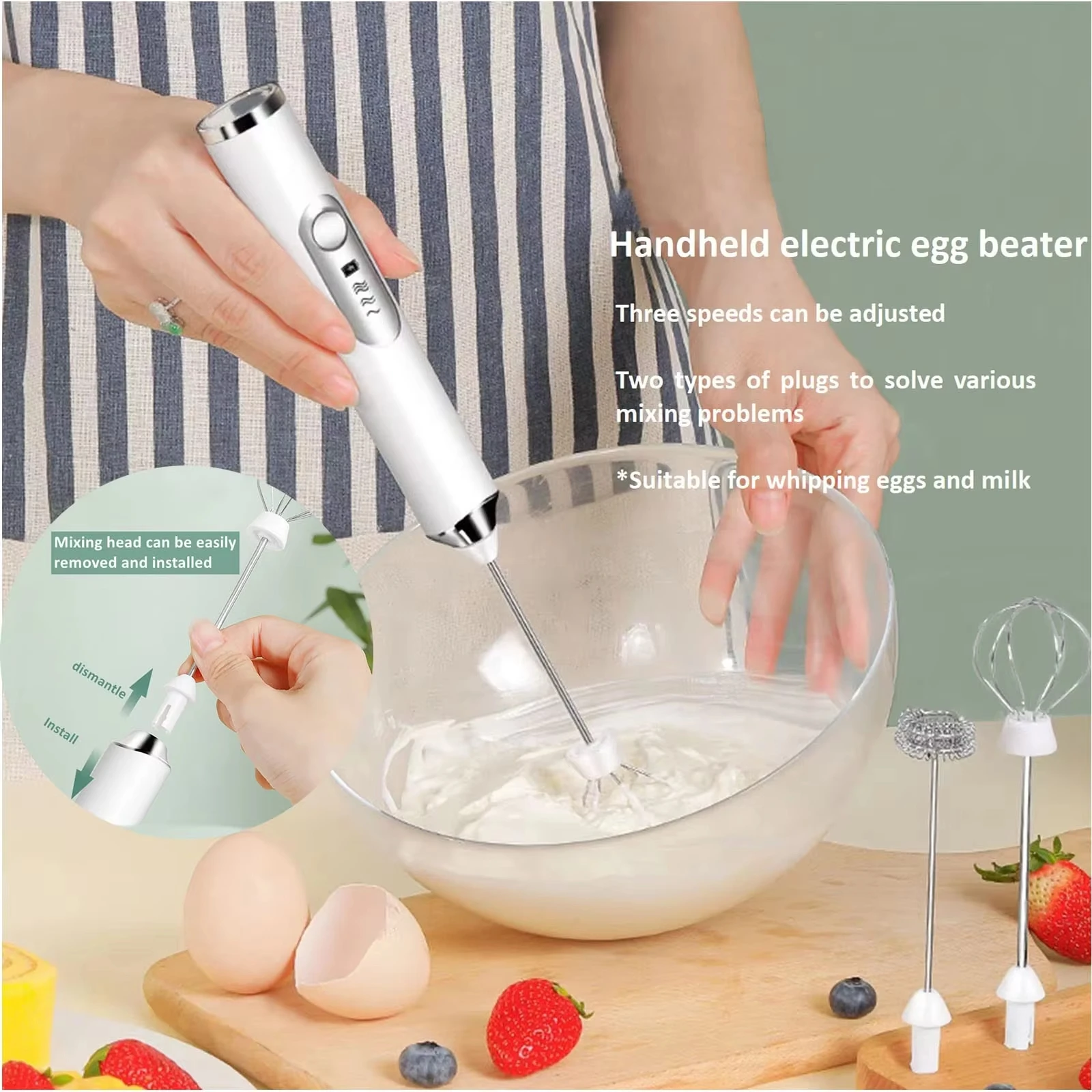 Electric hand-held egg beater, milk bubbler, milk coffee mixer, foam maker, 3-speed rechargeable cream mixer, kitchen mixer 1