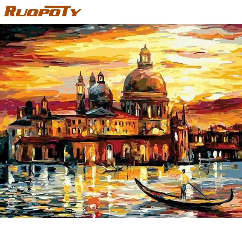 RUOPOTY Diy Painting By Numbers With Frame Landscape Paint With Numbers Diy Gift Handicrafts Home Decoration Artwork