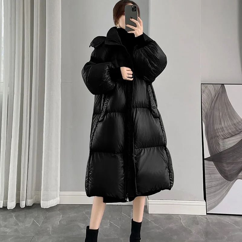 New Women\'s Bright Down Jacket Winter Thick Warm Cold 90% White Duck Down Coat Snow Female Long Detachable Hooded Parka Overcoat