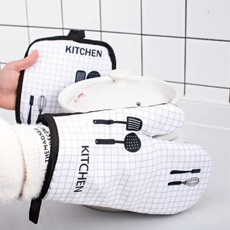 Anti-Scalding Microwave Cotton Gloves Insulation Pads Thickened Heat-Resistant Kitchen Oven Baking Barbecue Tools 2pcs/set kitchen gloves cotton pot holders