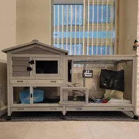 Bunny Cage Indoor and Outdoor Rabbit Hutch with Casters Waterproof Roof, Pull Out Tray from Back and Front 1