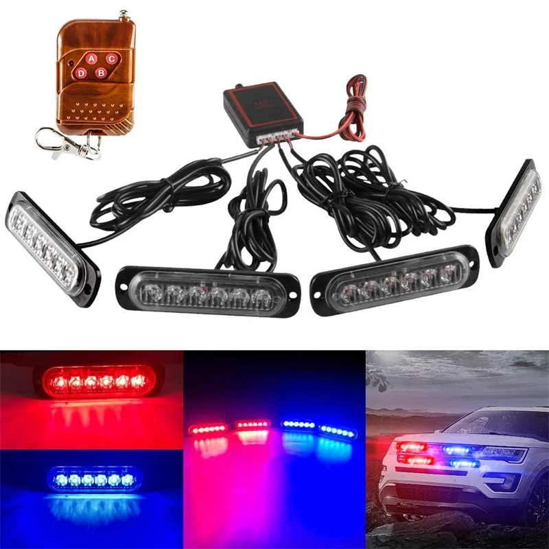 4 In1 24led Waterproof Grille Warning Flashing Construction Police Light Led Emergency Strobe