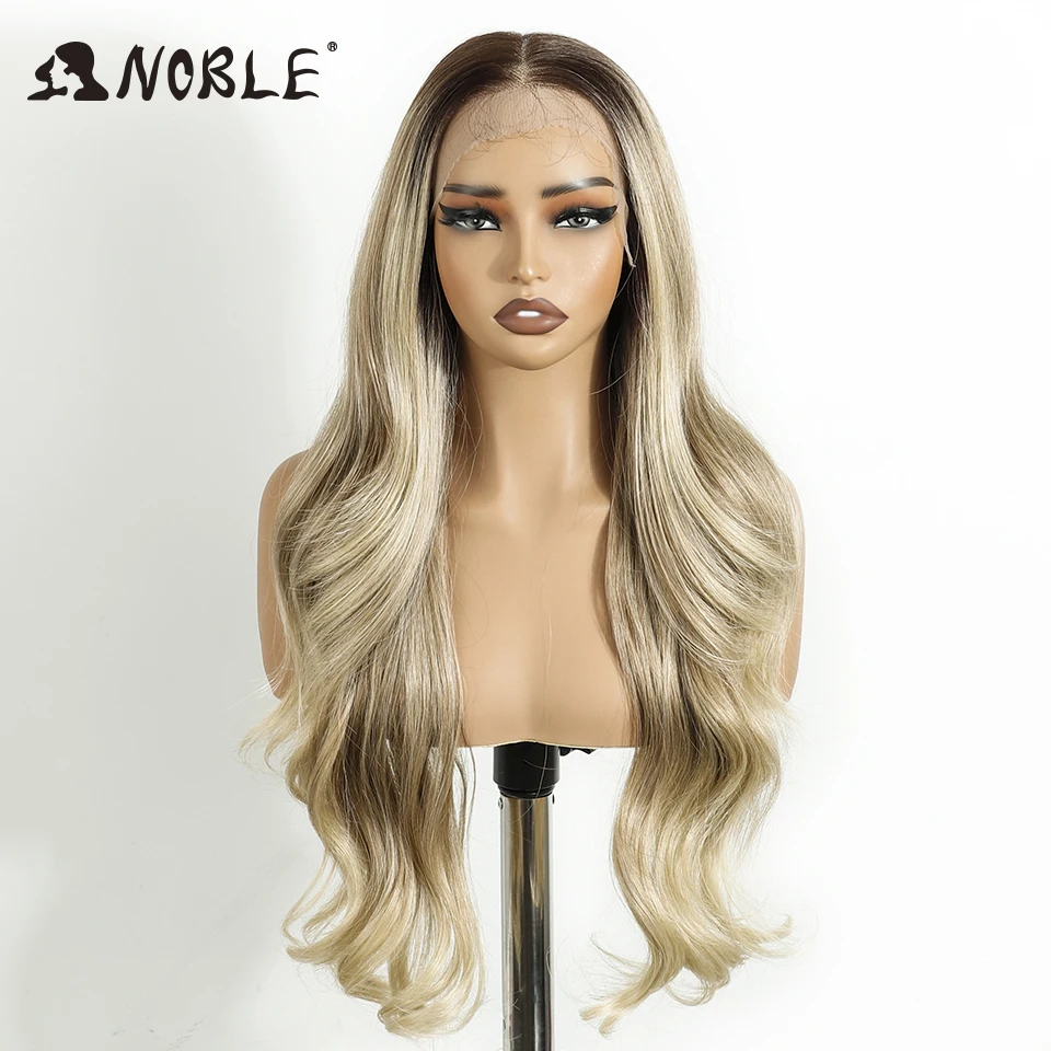 Noble Synthetic Lace Front Wig HD Transparent 13X6 Lace Body Wavy Wig For Women Lace Wig Ombre Blonde Highlight Cosplay Wig