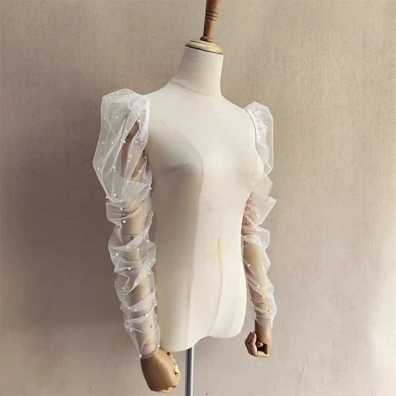 Bridal Pearl Pleated Sleeves for Women's Wedding Dress, wedding dress gloves, wedding sleeve accessories