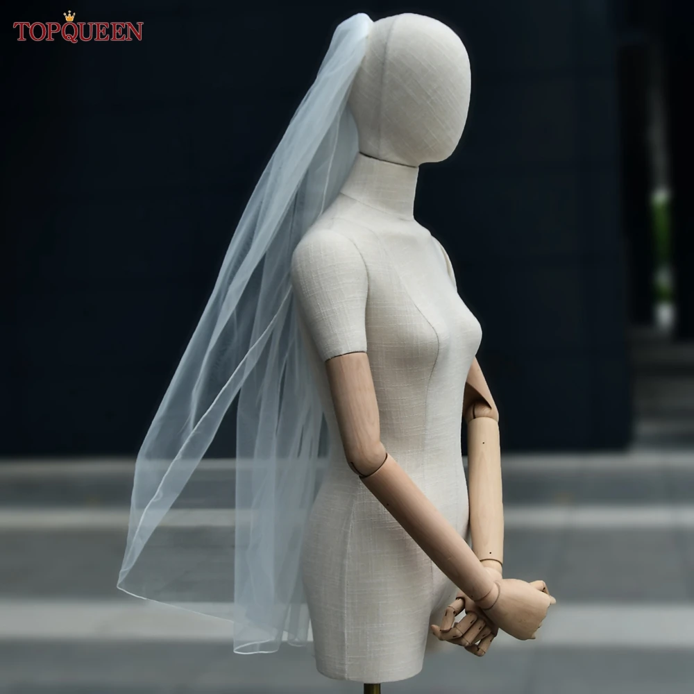 TOPQUEEN V14 Wedding Veil Short Pencil Edge Simple Bridal Veils One Laye Elegant Rochii Wedding Veil Long Comb Soft Single