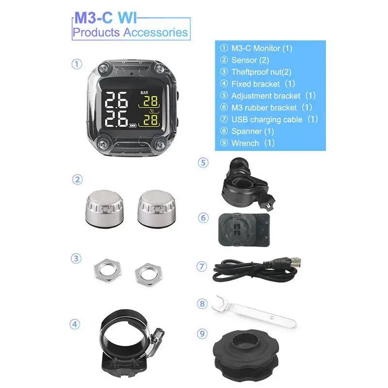 

CAREUD M3-C cross-border wireless tire pressure monitor for motorcycles reliable efficient Tire Pressure Monitoring System