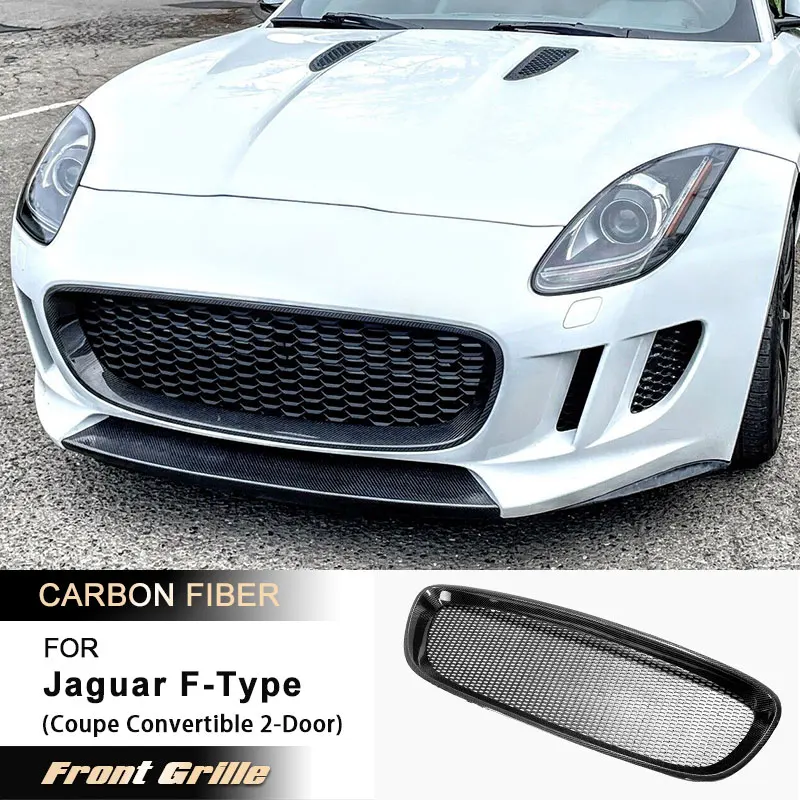 Car Front Bumper Mesh Grille for Jaguar F-Type Coupe Convertible 2-Door 2013-2016 Front Grills Grill Body Kit Carbon Fiber FRP 1