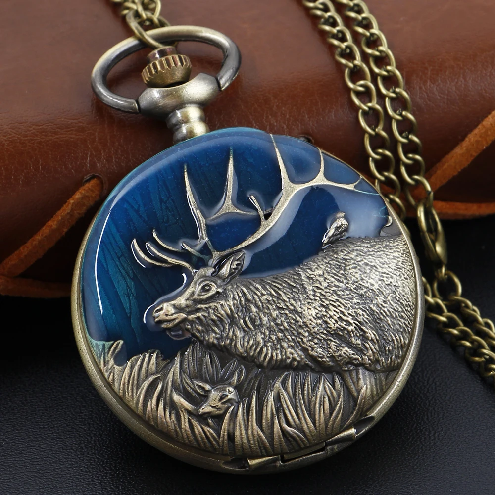 

Новые Изысканные кварцевые карманные часы с изображением животных оленей, картина маслом, винтажные подвесные модные аксессуары, часы