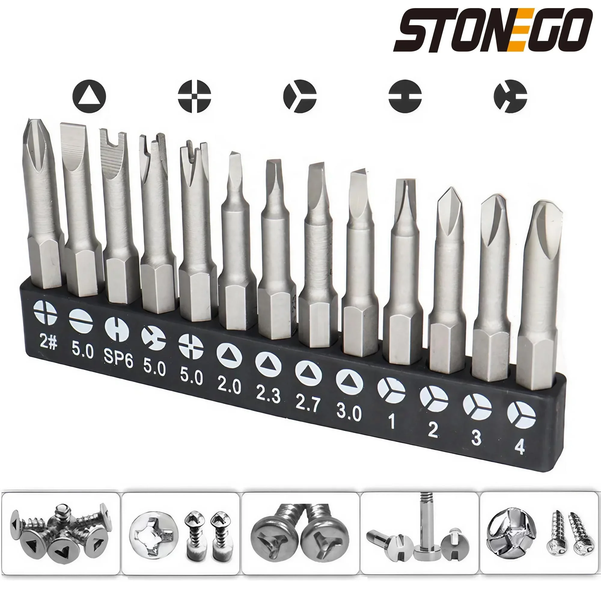 STONEGO 13 7 5 Pz 50mm Set di punte per cacciavite speciali Tipo Y stonego-13-7-5-pz-50mm-set-di-punte-per-cacciavite-speciali-tipo-y