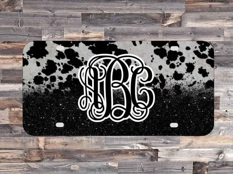 

Cow Print Glitter effect License Plate Car Tag Personalized Car Tag Monogram Plate Personalized Plate Aluminum License Plate