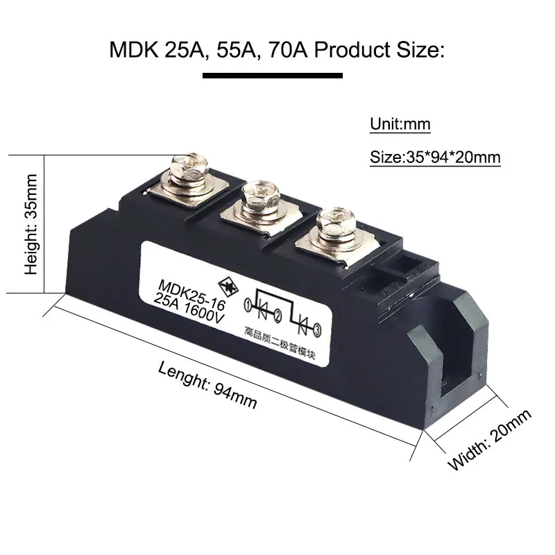 MDK 25A 55A 70A 90A 110A 130A 160A 200A Photovoltaic DC Solar Anti Backflow And Anti Backflow Flyback Diode Module Rectifier