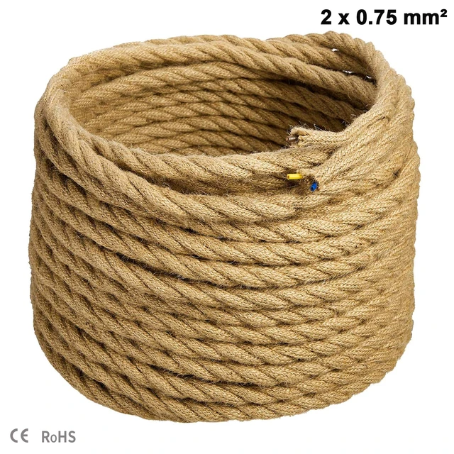 Ganriland-cable Eléctrico De Cáñamo Trenzado, Cuerda Tejida De 1/5/10/20/30  Metros, Color Beige, Cable Textil Trenzado, Línea De Luz Colgante Retro -  Cables Eléctricos - AliExpress