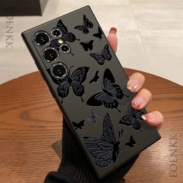 جراب هاتف سادة بنمط أسود لسامسونج جالاكسي S25 S24 S23 S22 S21 الترا FE A25 A32 A33 A72 A73 Note 10 20 Plus 5G غطاء ناعم