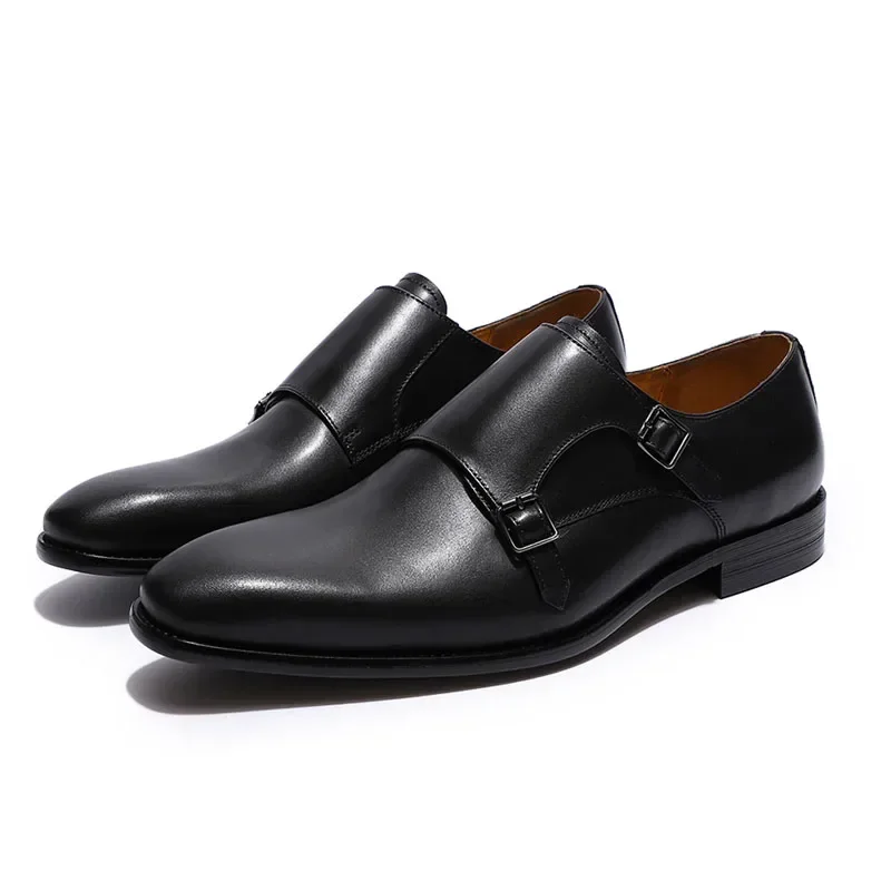 Handmade Genuine Leather Men's Oxfords Plain Toe Double Buckle Monk Strap Formal Classic Dress Shoes Size 6-13