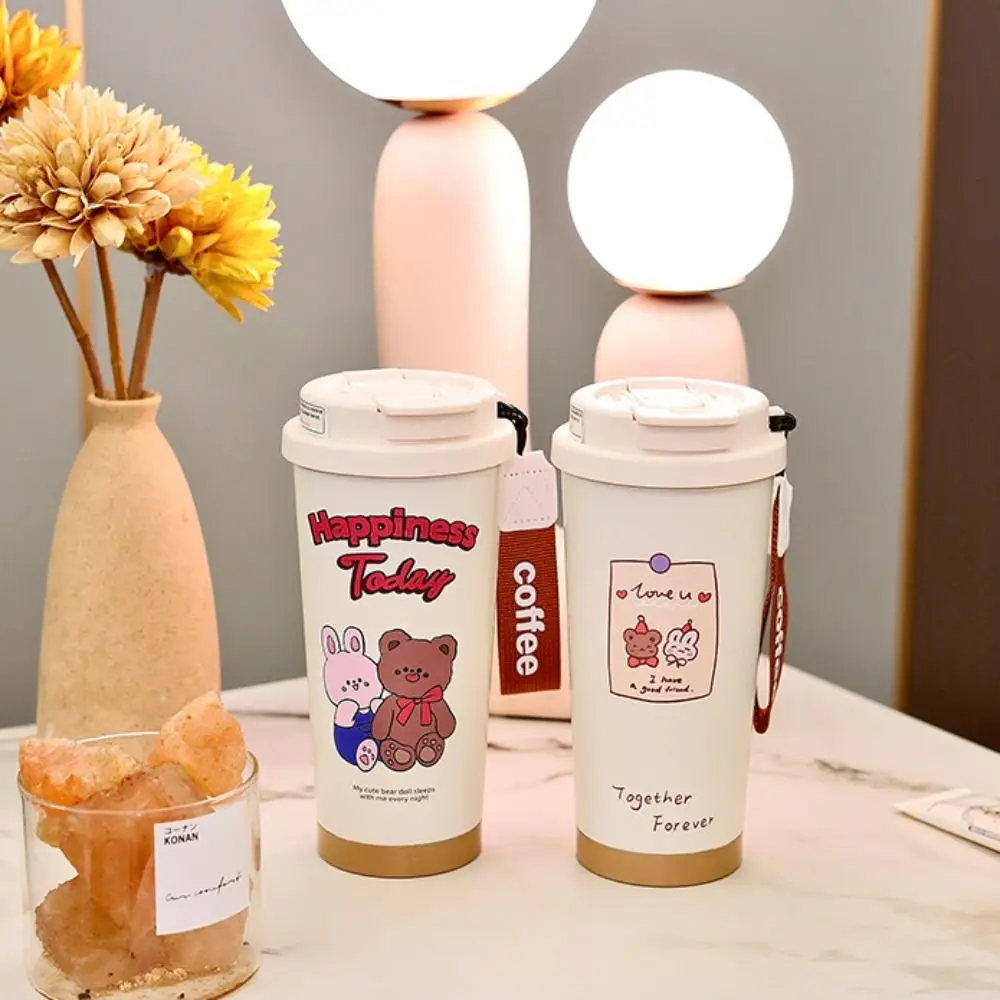 스플래시 프루프 550ml 보온 텀블러 스테인리스 스틸 대용량 보온병 빨대 포함, 흘림 방지 보온병 캠핑용