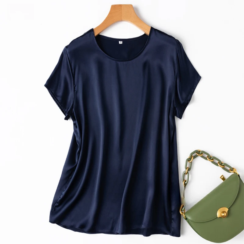 Women 100% Mulberry Silk 19 Momme half sleeve Crew Neck Top Shirt Blouse T-shirt More Colors M L XL MM4270 4