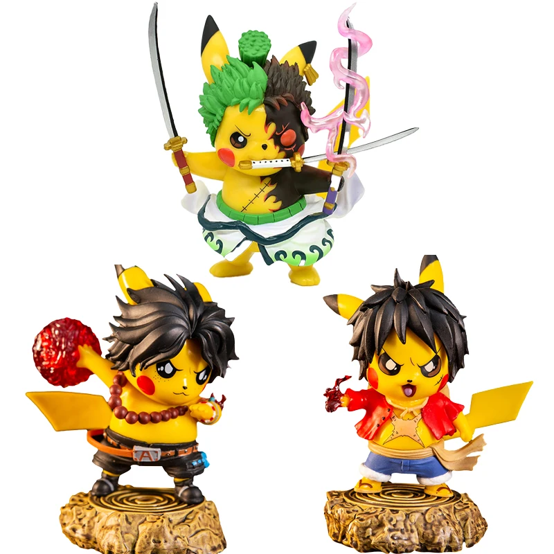 Pvc 4'' Pokemon One Piece Pikachu Ainime Figure Monkey D. Luffy Roronoa