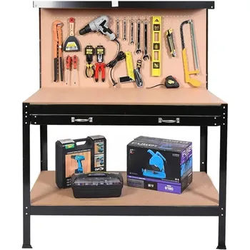 Heavy-Duty Steel Workbench 63" Multipurpose Workshop Table with Drawer, Pegboard & Shelf, Woodworking & Garage Tool Organizer 2