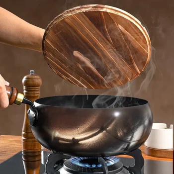 Forgiatura fatta a mano Pentola per pancia grande Pentola non rivestita Pentola per uso domestico Piccola padella a fondo piatto Fornello a gas da cucina Padella universale 1