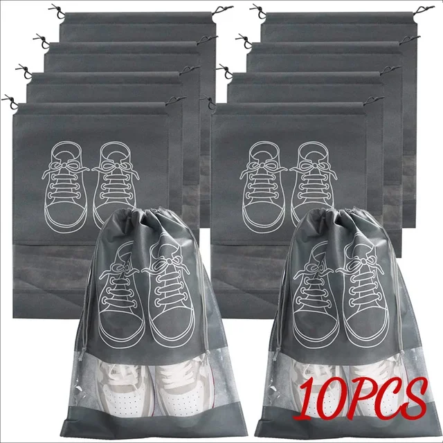 10/5pcs Shoes Storage Organizer Bags Non-woven Travel Portable Closet Bag Waterproof Pocket Clothing Tranparent Hanging Bag 2