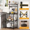 Kitchen Bakers Rack, Microwave Stand with Storage 4 Tiers, Coffee Bar Station with 6 S Hooks and Pegboard 5