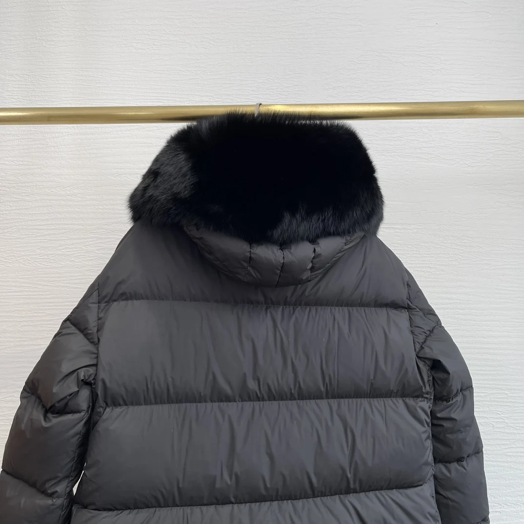 White Black Hooded Long Sleeve Down Jacket