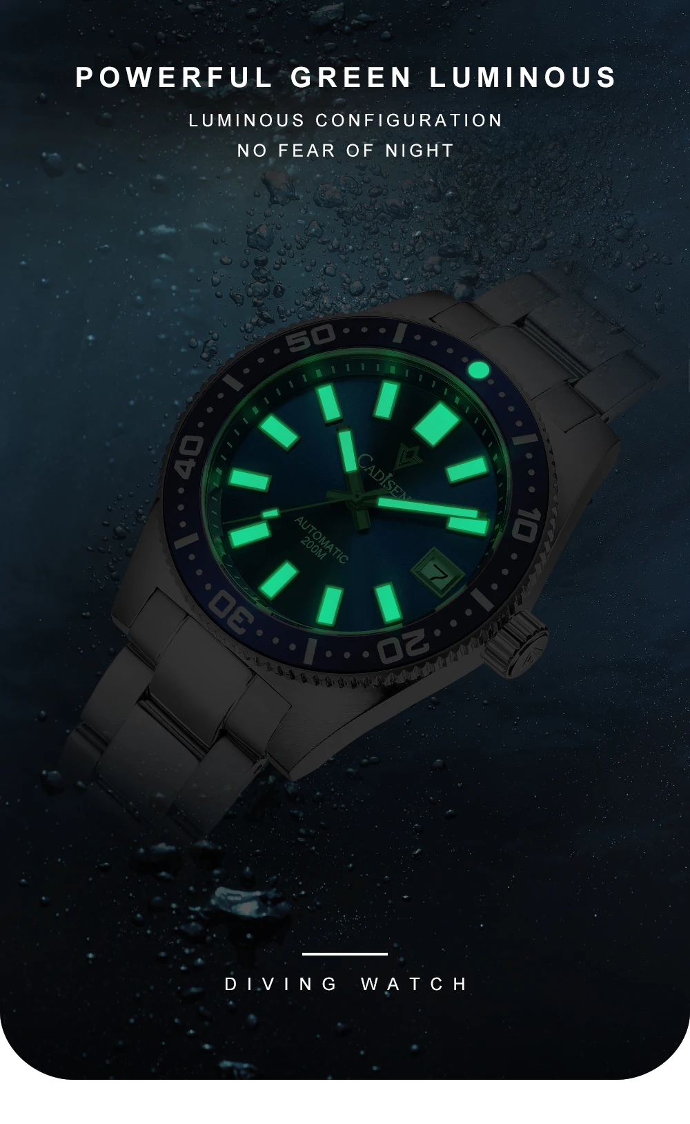 CADISEN New 38mm Diver Mens Watch Japan NH35A Automatic Mechanical Sapphire Glass Date Luminous 200M Waterproof Wrist watch Men