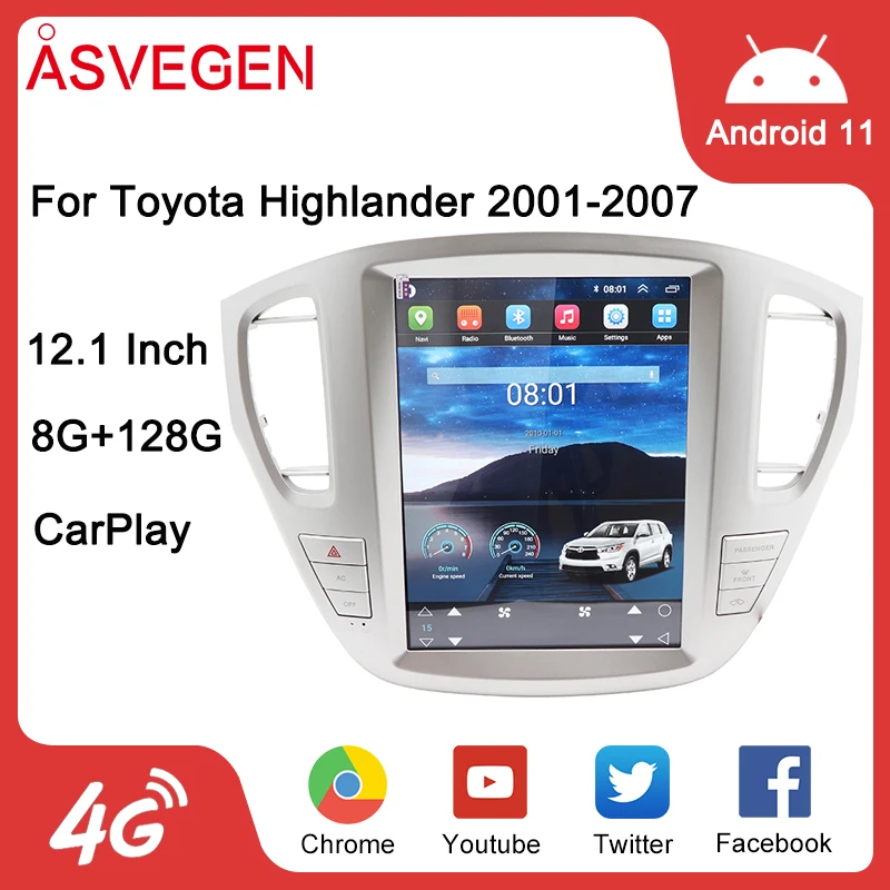 

12.1” Android 11 Car Radio Player For Toyota Highlander 2001-2007 Multimedia GPS Navigation Auto Stereo Video Screen