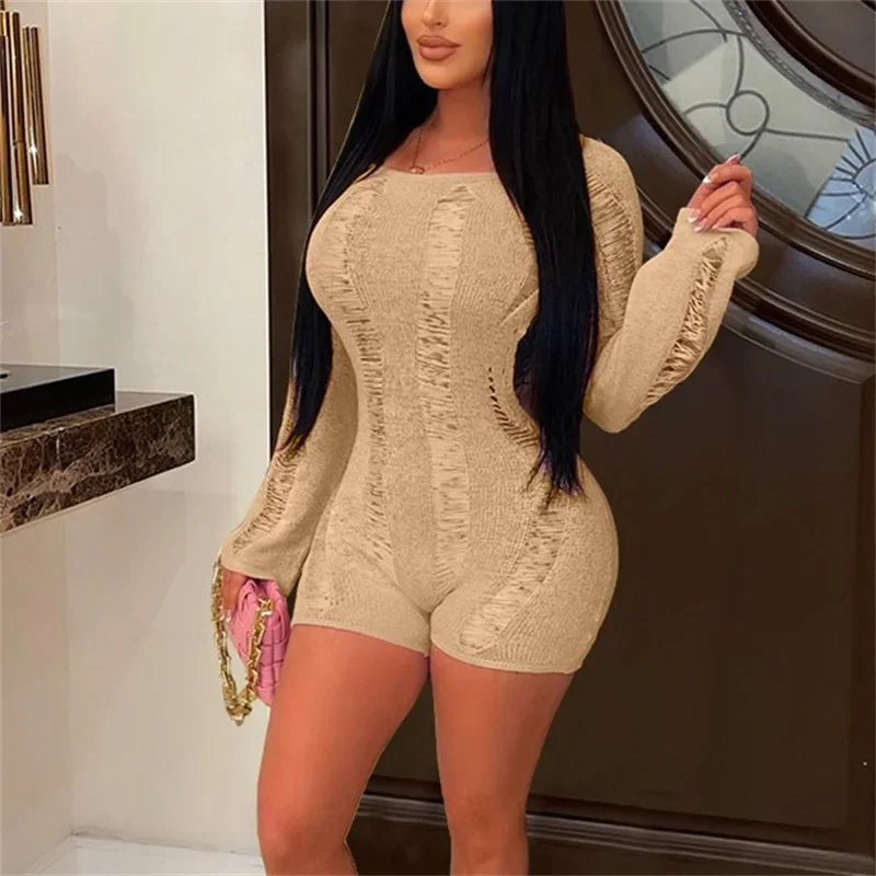 Spring Summer Sexy Hollow Out Thin Jumpsuit Shorts Women Backless Stretch Rompers Female See-through Nightclub Casual Playsuits