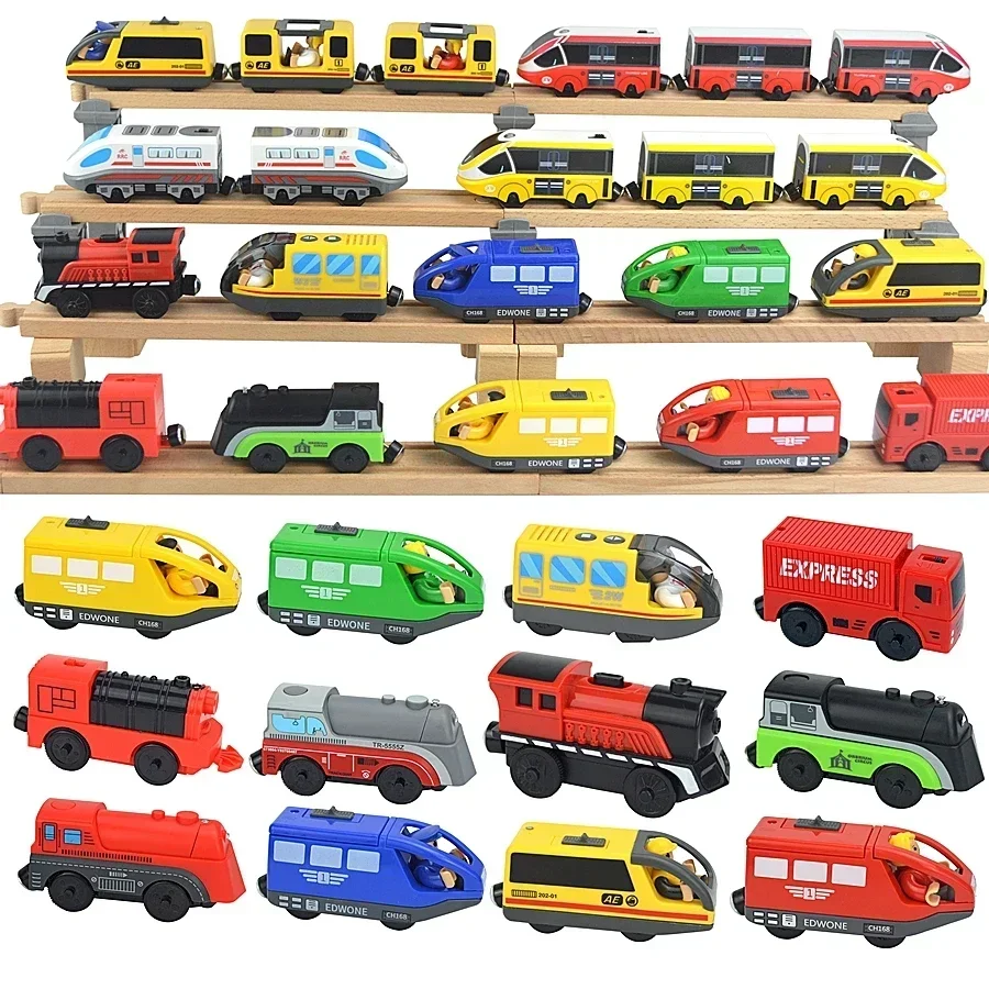 Wooden Train Toys Magnetic Set Electric Car Locomotive Diecast Slot Fit All Wood Brand Biro Railway Train Tracks For Kids Gifts 2