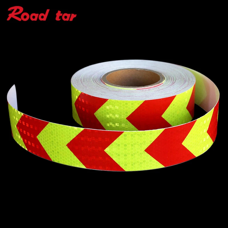 PET Reflective Tape 5cmX3m Fluo.Yellow Red Arrow Reflective Safety Warning Tape