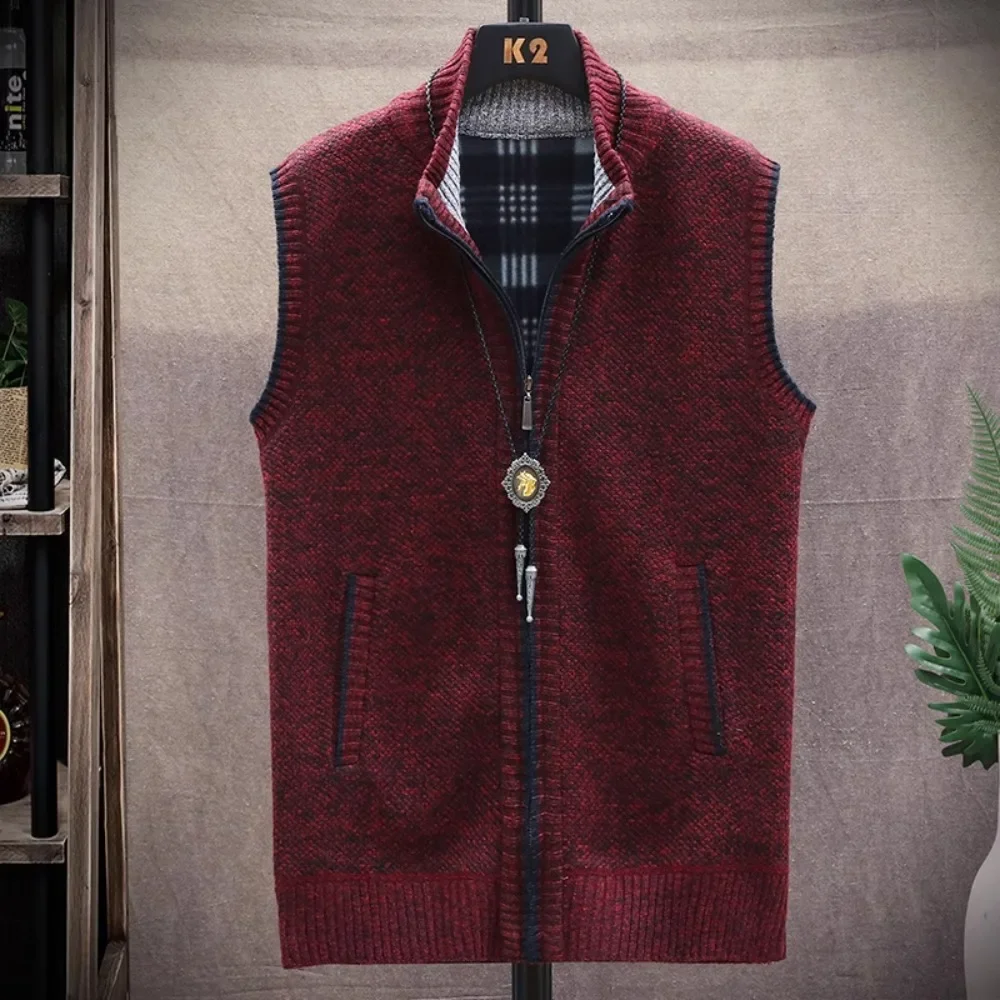 Autumn Winter Men Sweater Cardigan Knitting Vest Dailywear Warmth Thickened Zipper Jacket Waistcoat Male Streetwear
