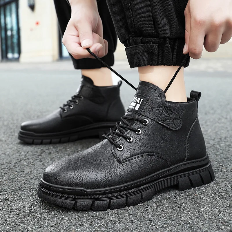 2023 Men High Top Leather Shoes Autumn New Fashion Sports Ankle Boots Male Casual Outdoor All-match Booties Korean Boys Botas