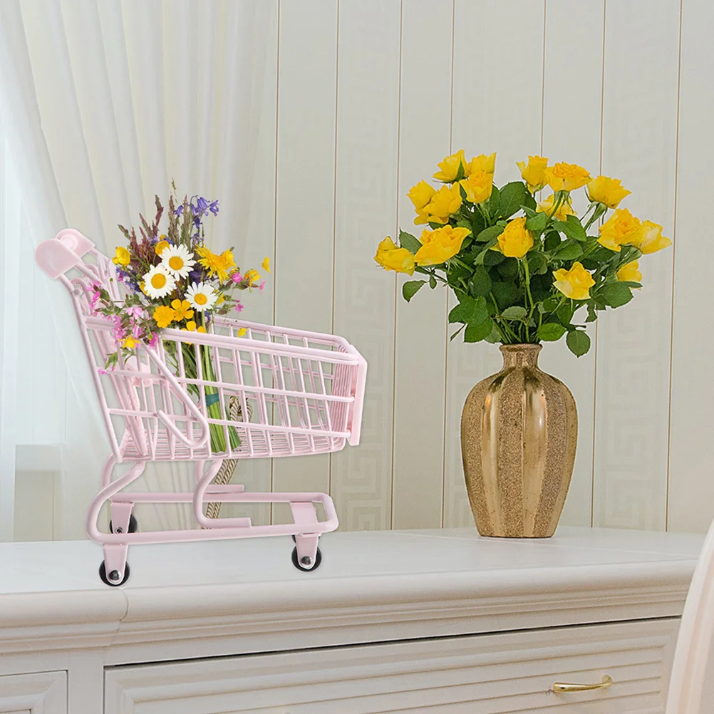 Mini Supermarket Shopping Trolley Cart Kids Shopping Cart Toys Small Grocery Cart Desktop Model Children's Toys Dollhouse Decor 5