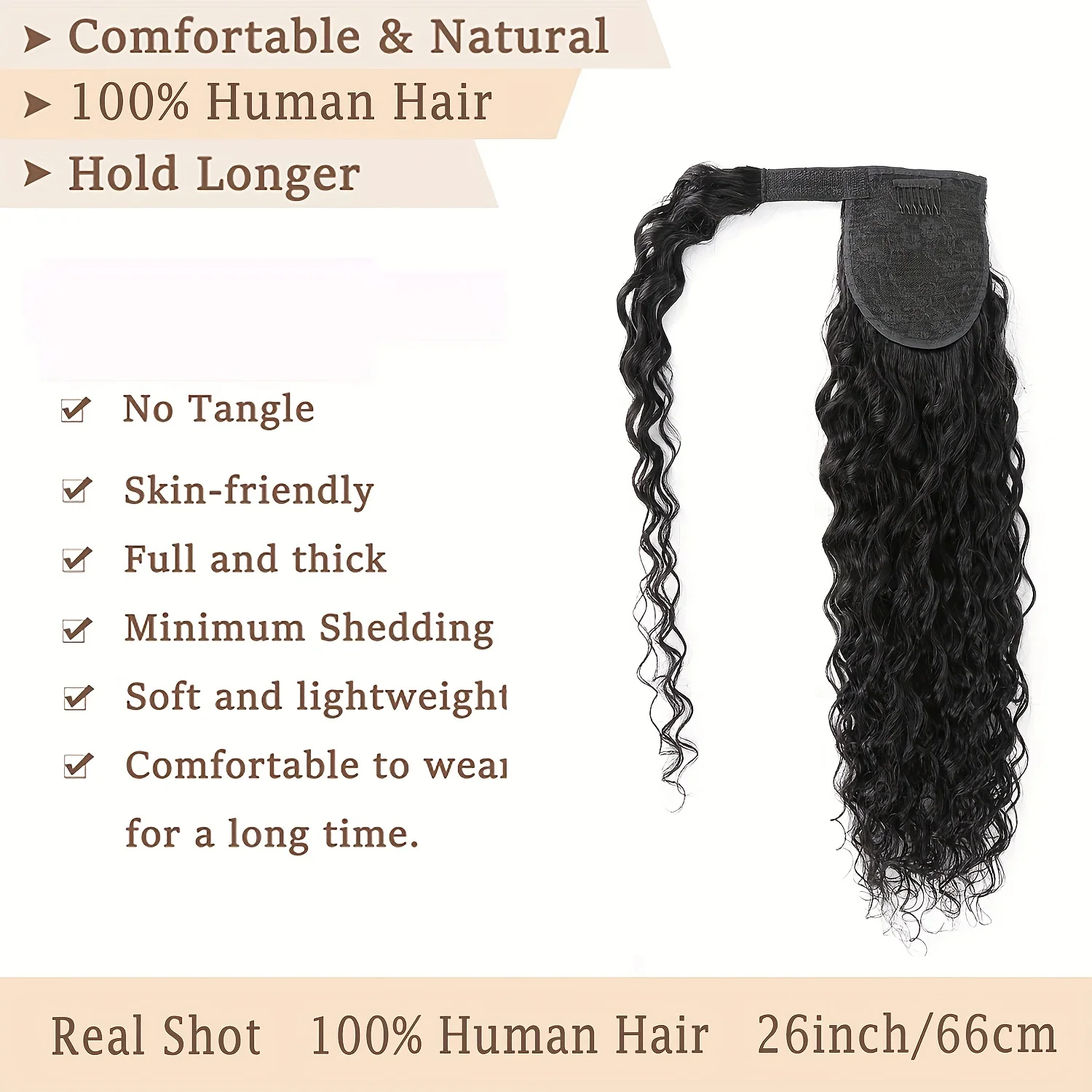 Human Hair Extensions Deep Wave Ponytail Natural Black Brazilian Wrap Around Pony