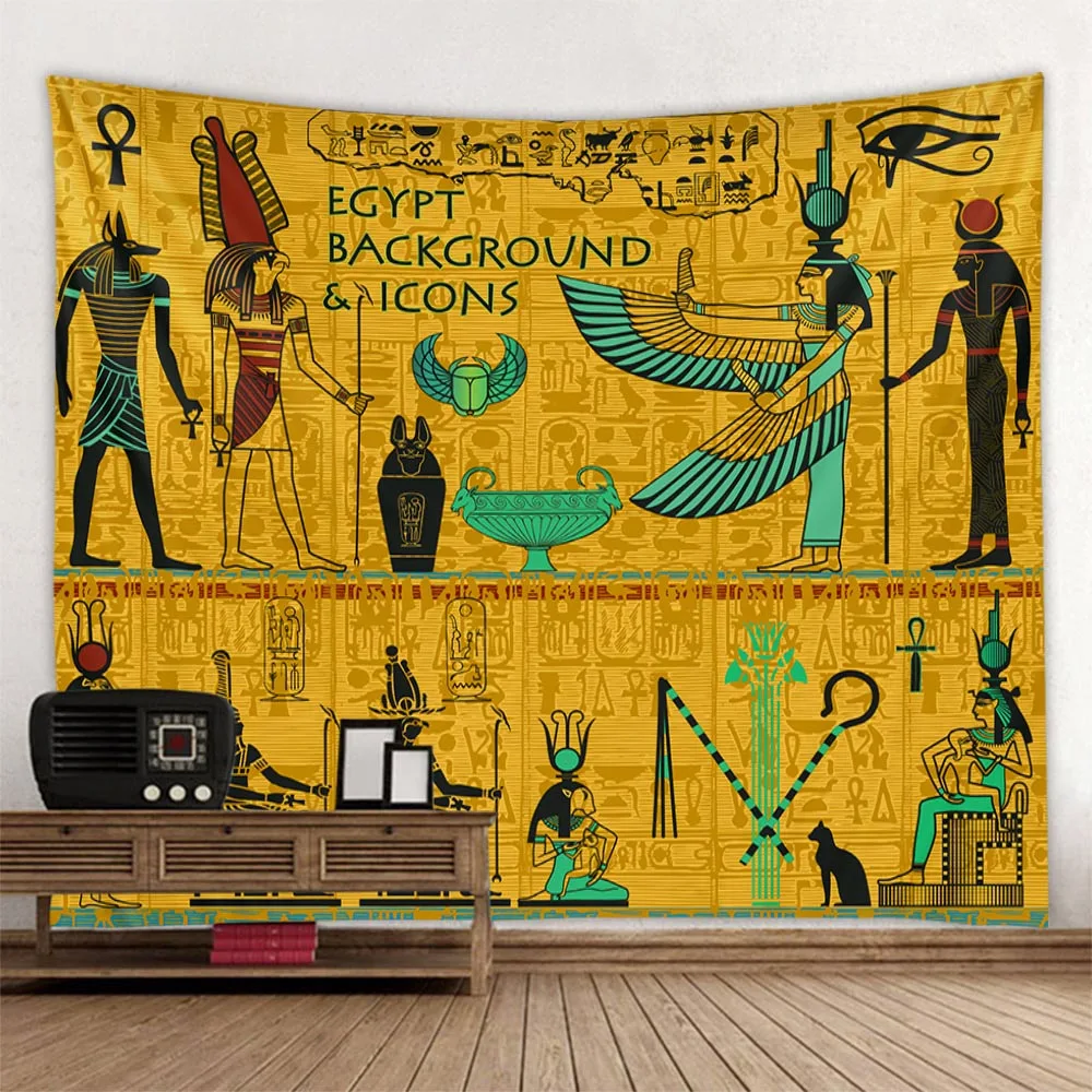 Vintage Illustration Tapestry Egyptian Mythology Art Decoration Home Wall Hanging Aesthetic Blanket Bed Sheet Outdoor Tablecloth