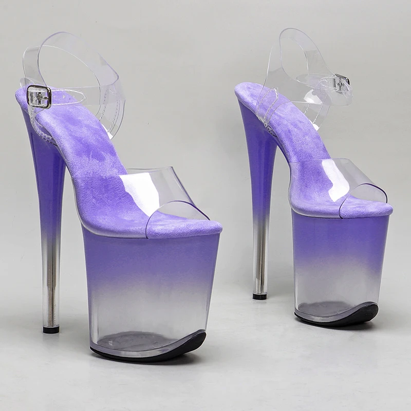 

Leecabe 20cm/ 8inches PVC Upper Transparent Purple Color Gradient Platform High Heel Sandals Pole Dance Shoes