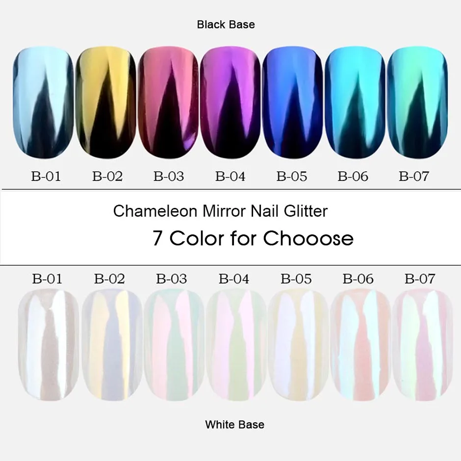 Mermaid Mirror Sparkly Chrome Pigment Nail Glitter Powders Aurora Laser DIP Dust Manicure Holographic Decoration Nails CHB01-07