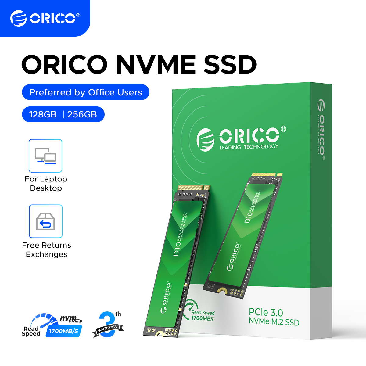 ORICO Internal Solid State Drive M.2 NVMe SSD PCIe3.0 1700 MB/s M Key 2280 256GB for Office Users Students Laptop Desktop