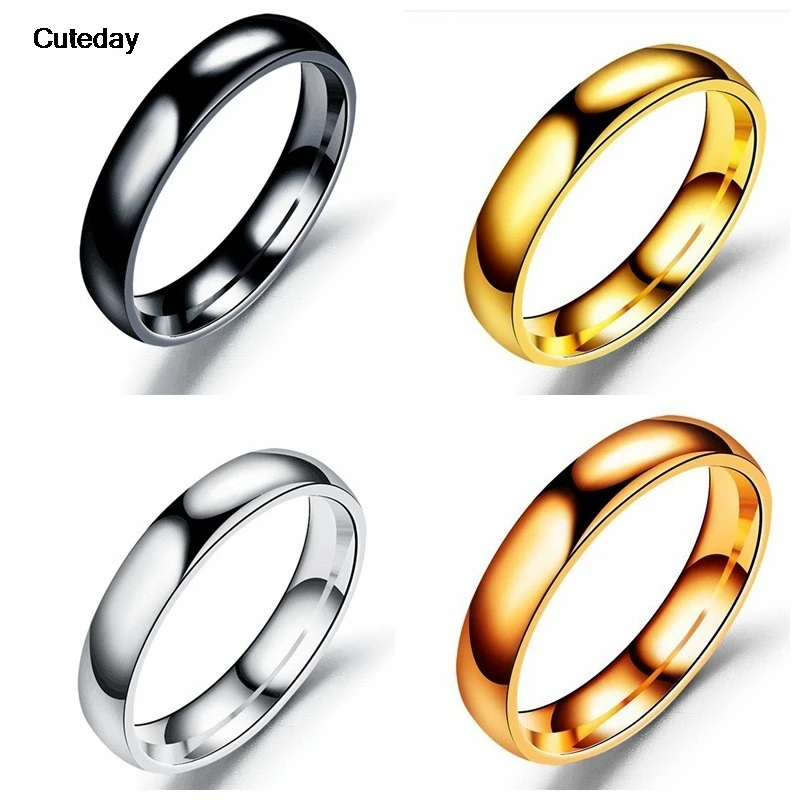 2023 New Fashion Simple Smooth Stainless Steel Ring for Women and Men Classic Gold Color Couple Rings Wedding Engagement Jewelry 2