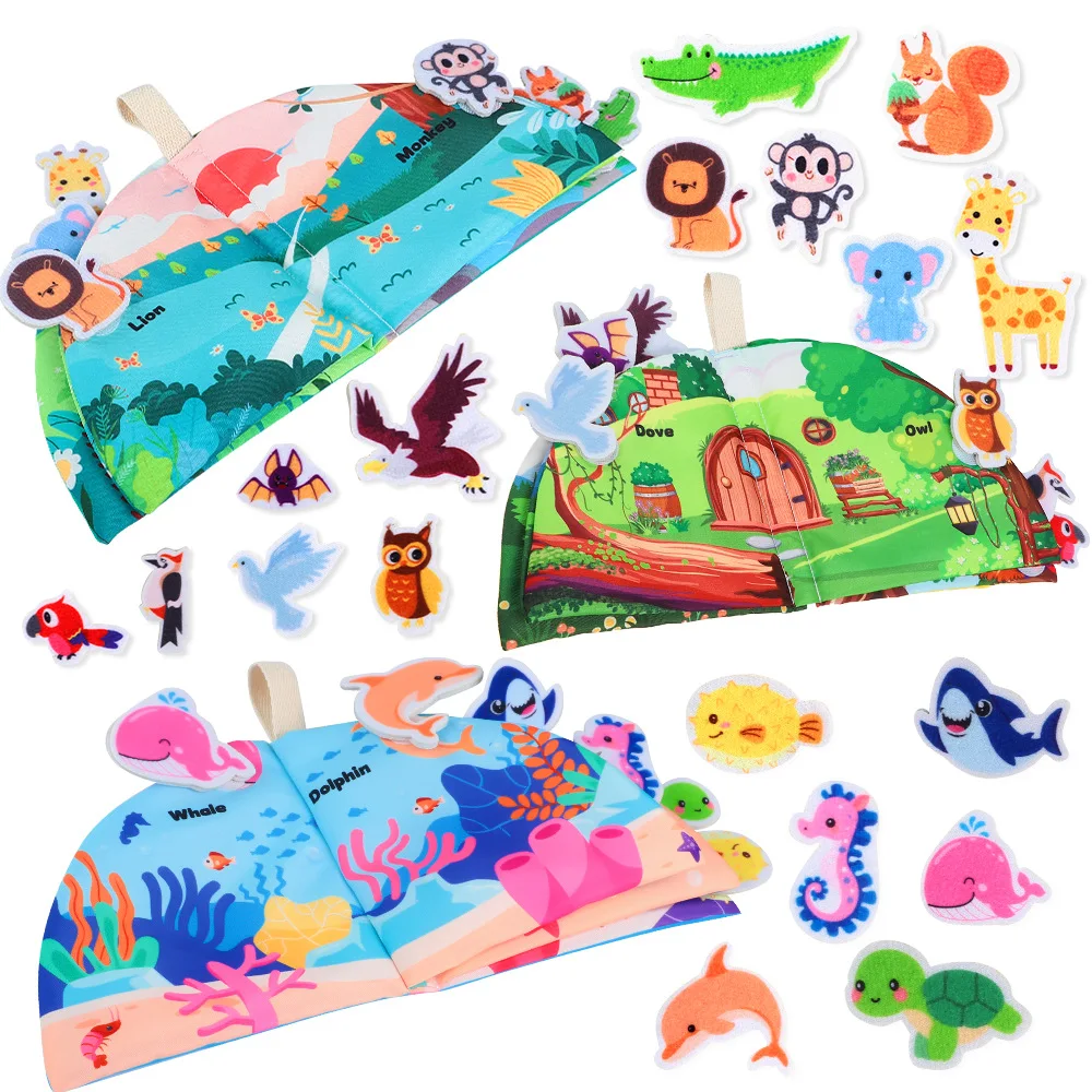 Montessori Cloth Book Animal Soft Baby Books 0 12 Months Touch and Feel Crinkle Quiet Book Interactive Stroller Toy Shower Gifts 5