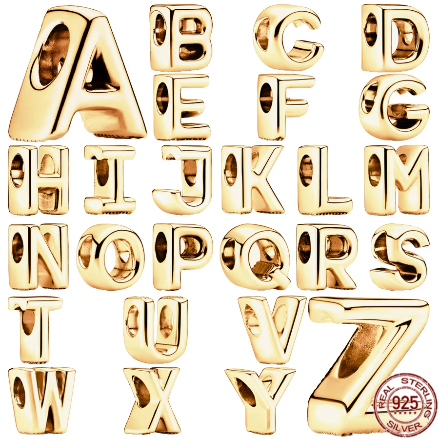 여성용 DIY 패션 쥬얼리 선물, 금 도금 26 알파벳 참 비드, 925 스털링 실버 핏, 오리지널 판도라 팔찌, 신상  Best5