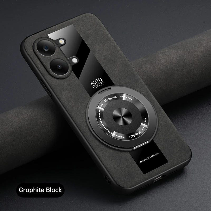 Luxury Leather Magnetic Holder Phone Case with Ring and Silicone Bumper