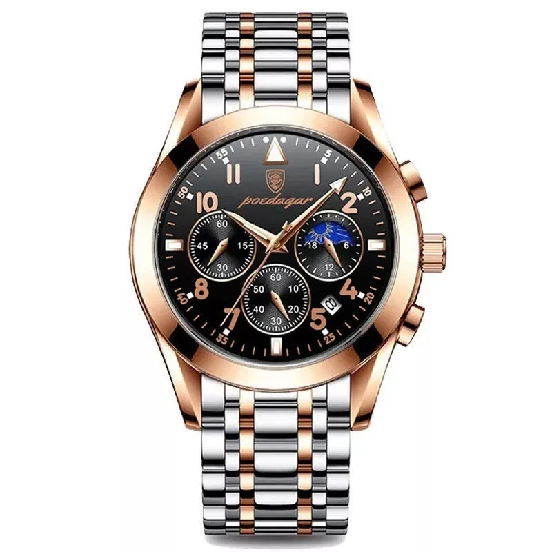 

POEDAGAR Quartz Watch For Men Luxury Business Stainless Stain Strap Sport Chronograph Men's Wristwatch Waterproof Luminous Reloj